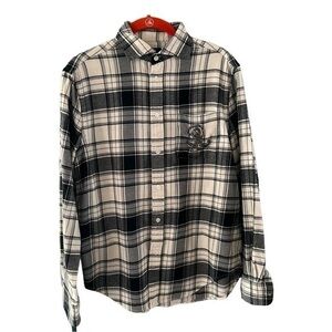Polo Ralph Lauren Plaid Flannel Shirt Rhinestone R Logo Embellishment Womens M
